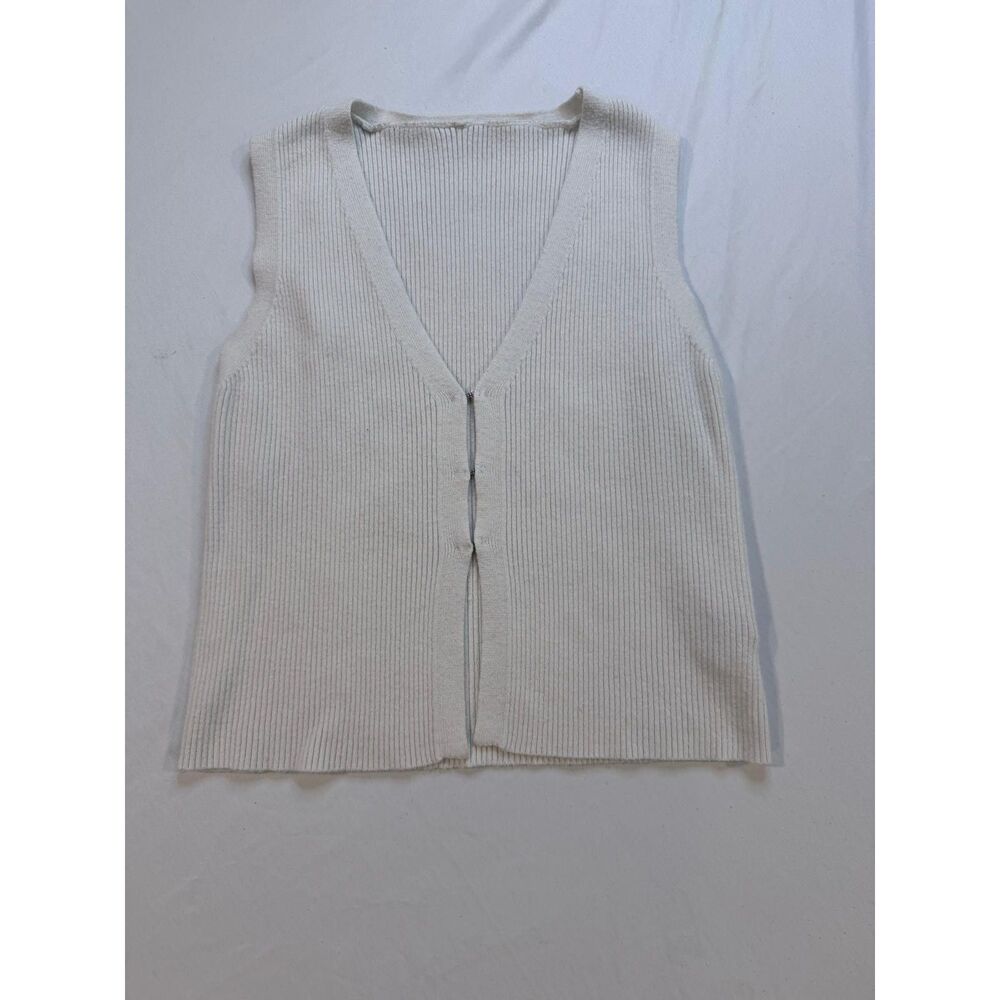 SHEIN Women’s M Cream Ribbed Knit Button Front Sweater Vest V Neck